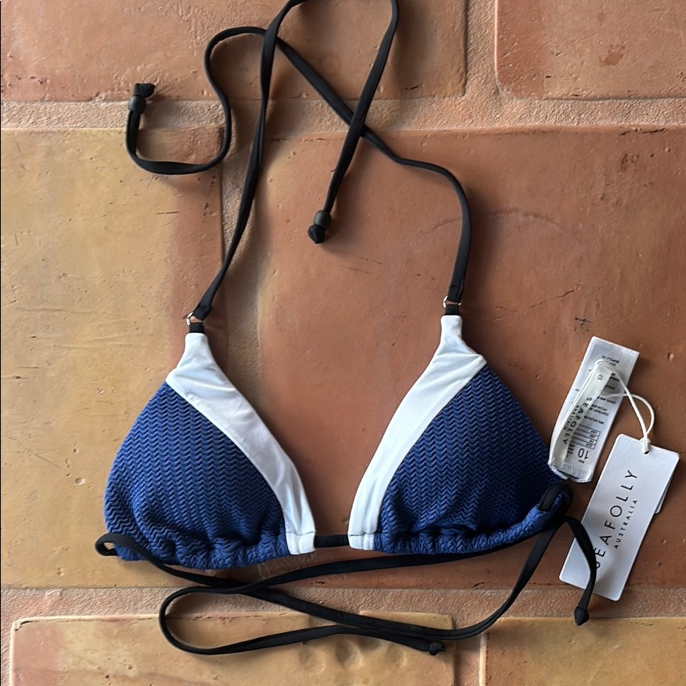 Seafolly Blue and White Bikini Top